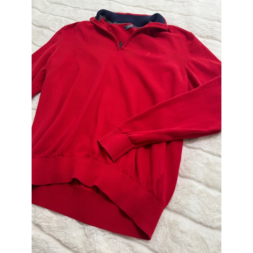 IZOD Red Quarter Zip 100% Cotton Sweater Pullover Mock Neck Men's M Country Club - Picture 6 of 8